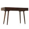 Mango Wood Writing Desk with Two Drawers and Tapered Legs; Brown