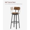 Swivel bar stool set of 2 with backrest; industrial style; metal frame; 29.5'' high.(Rustic Brown; 13.4''w x 40.5''h)