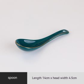 Ceramic Bowl Suit Peacock Green Plate Dinner (Option: Soup spoon)